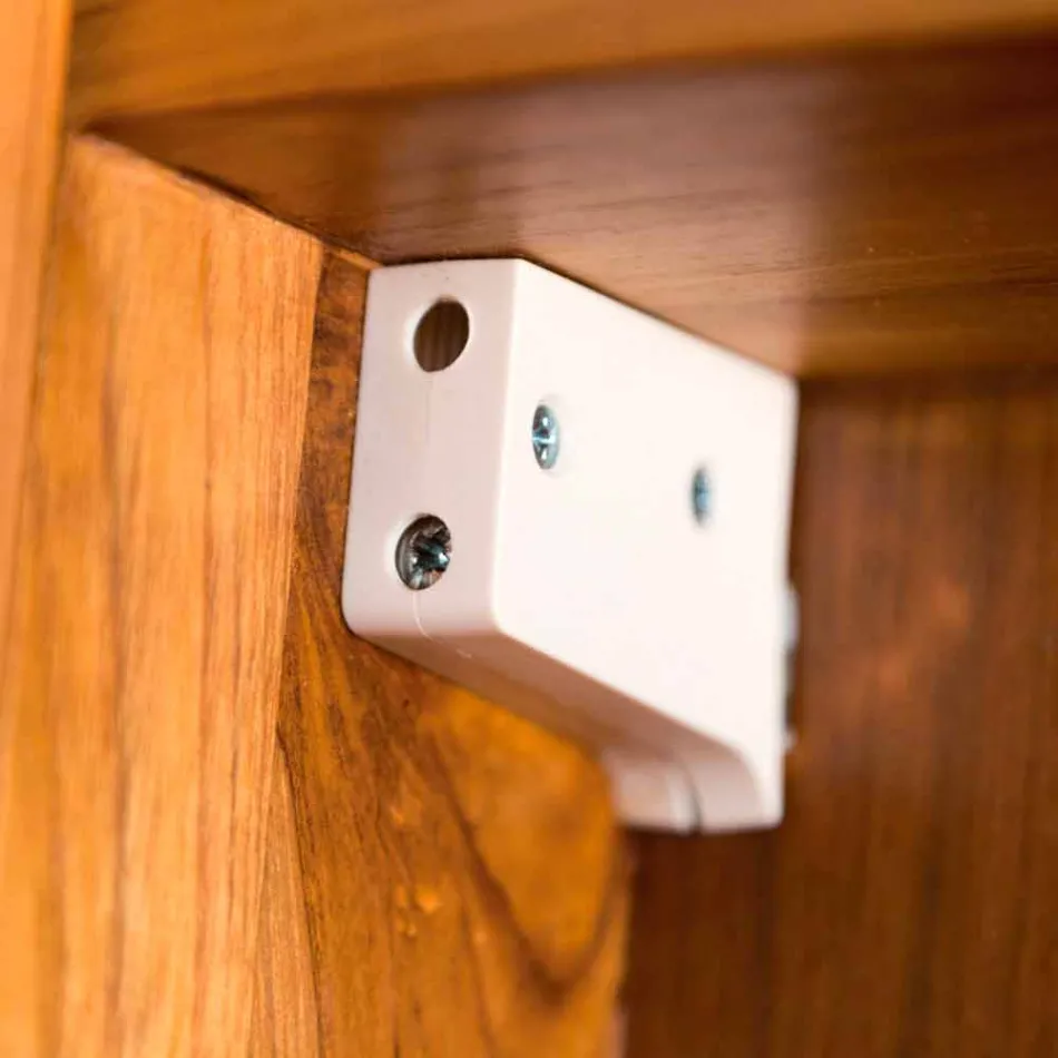 Teakhouten wandopbergspiegel met planken en interne lades - Ralio Viadurini