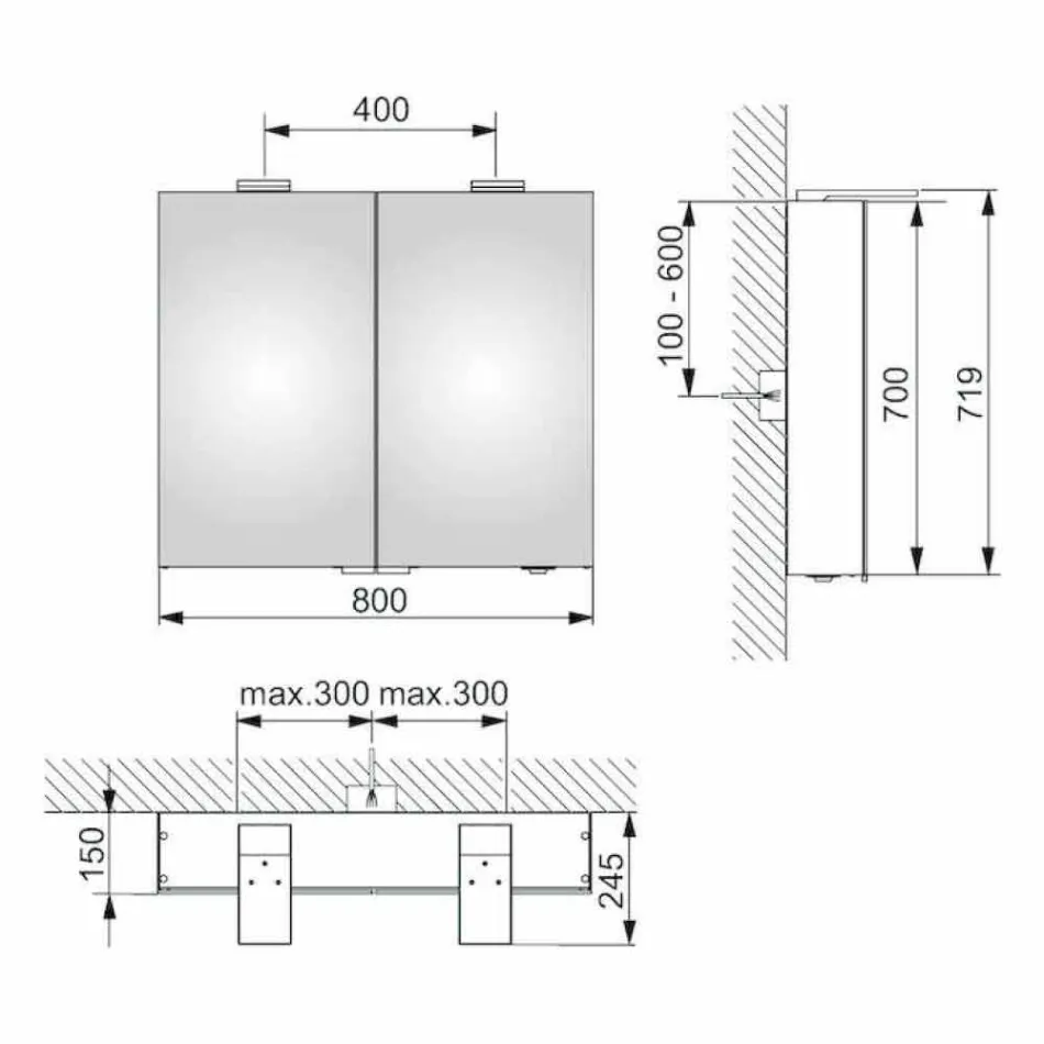 Moderne wandspiegel met 2 deuren en led-verlichting - Ratchet Viadurini