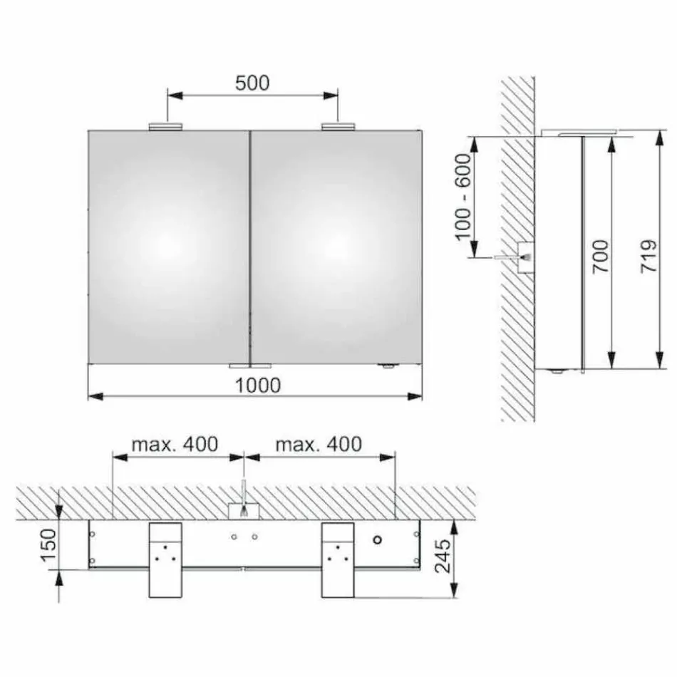 Moderne wandspiegel met 2 deuren en led-verlichting - Ratchet Viadurini