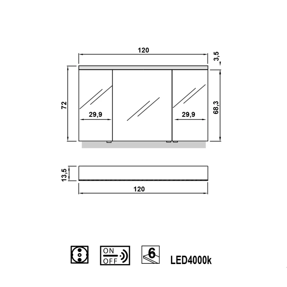 Mirror kabinet LED-verlichting met 3 deuren, modern design, Carol Viadurini