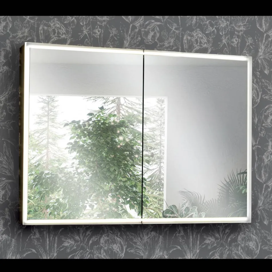 Houten spiegelcontainer met dubbele spiegel en verlichting Made in Italy - Darwin Viadurini