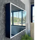 Houten spiegelcontainer met dubbele spiegel en verlichting Made in Italy - Darwin Viadurini