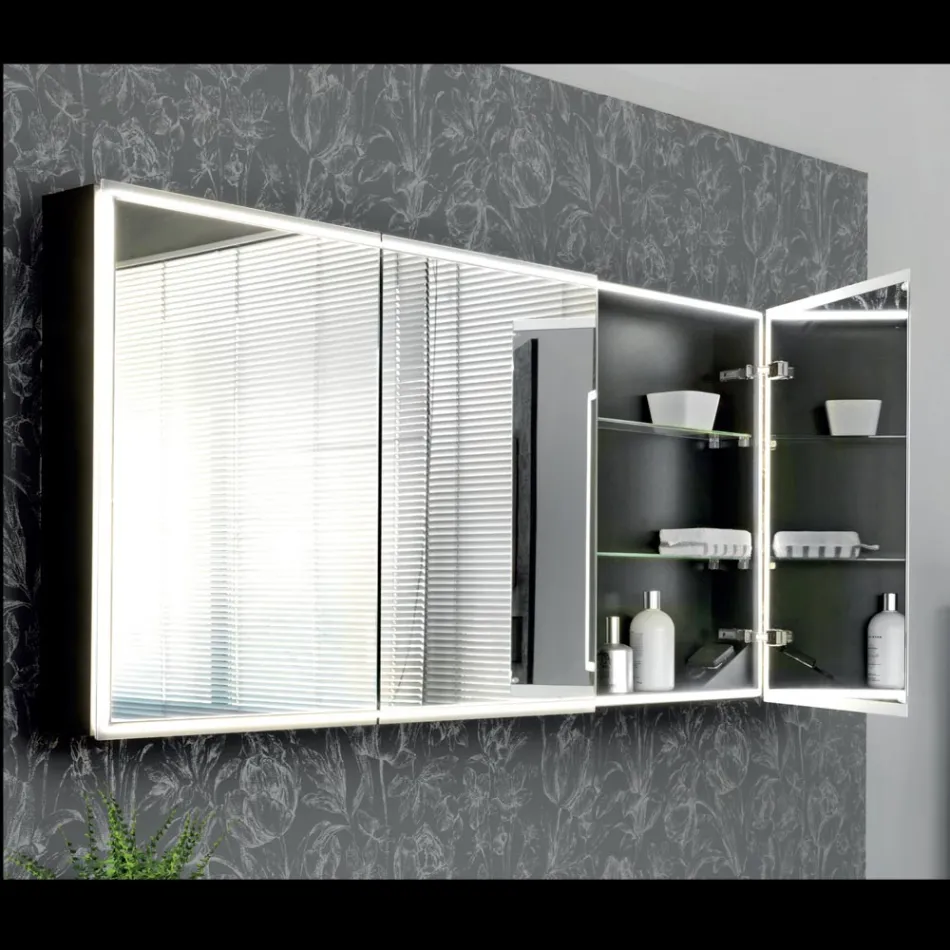 Houten spiegelcontainer met dubbele spiegel en verlichting Made in Italy - Darwin Viadurini