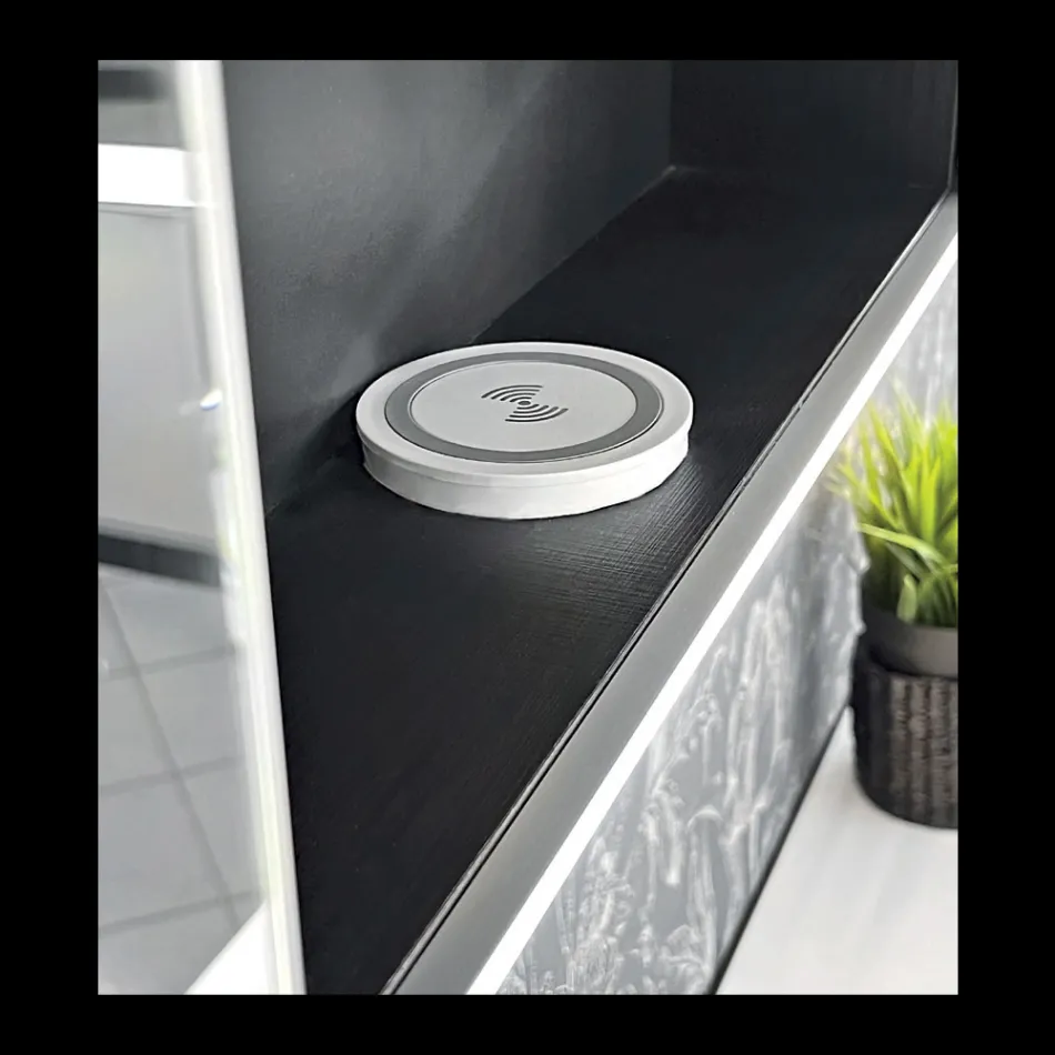 Houten spiegelcontainer met dubbele spiegel en verlichting Made in Italy - Darwin Viadurini