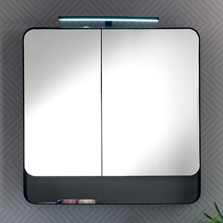 Metalen spiegelcontainer met dubbele spiegeldeuren en verlichting Made in Italy - Galileo Viadurini
