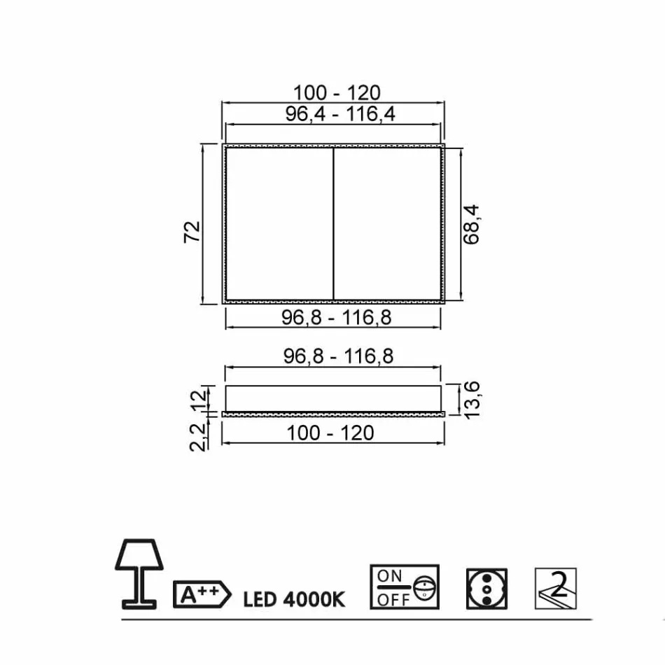 Spiegel LED-pakket met 2 deuren modern design ingebouwd, Adele Viadurini