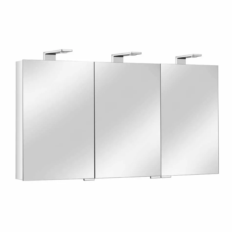 Moderne containerspiegel met 3 kristallen deuren en 3 LED-verlichting - Maxi Viadurini