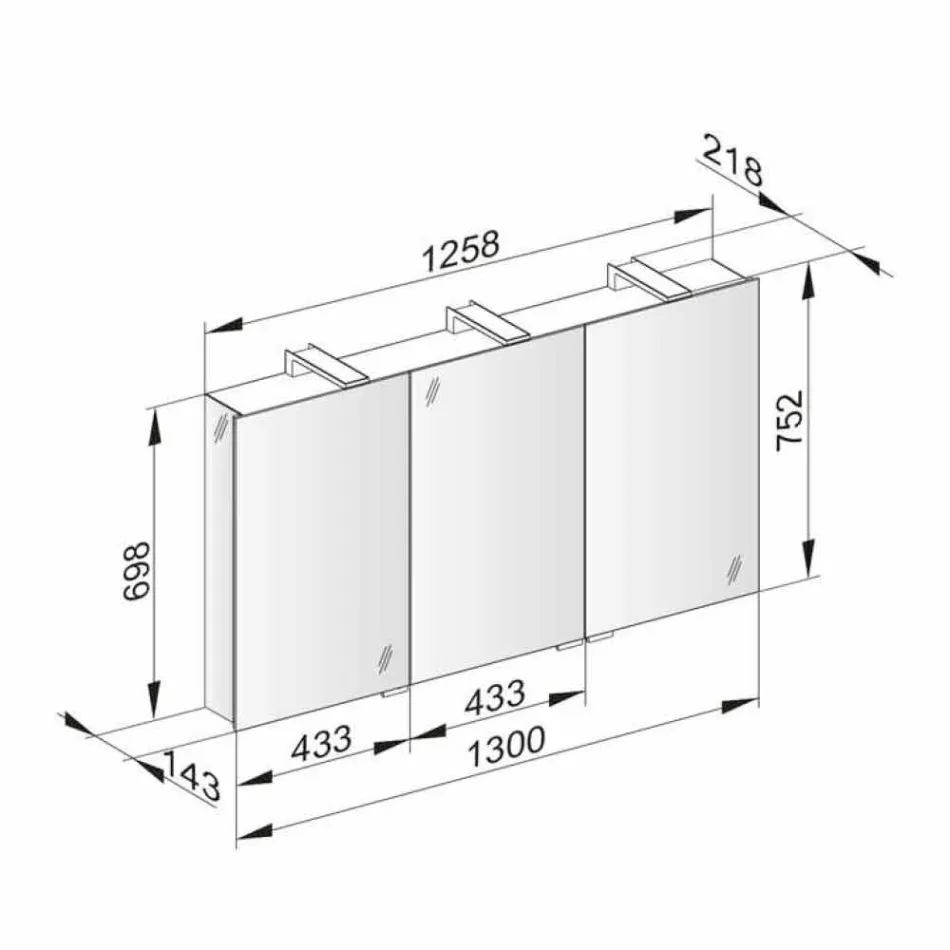Moderne containerspiegel met 3 kristallen deuren en 3 LED-verlichting - Maxi Viadurini