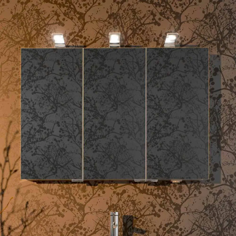 Moderne containerspiegel met 3 kristallen deuren en 3 LED-verlichting - Maxi Viadurini
