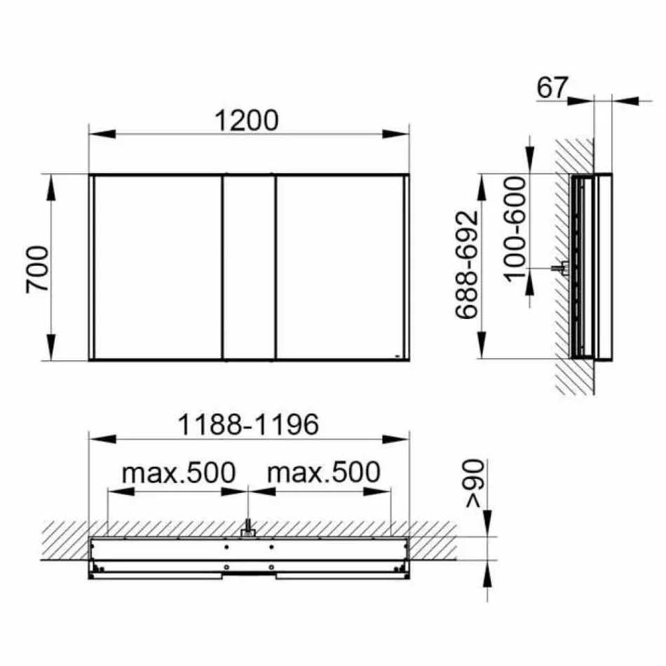 Moderne verzonken spiegelcontainer met LED-licht en aanraaktoetsenbord - Demon Viadurini