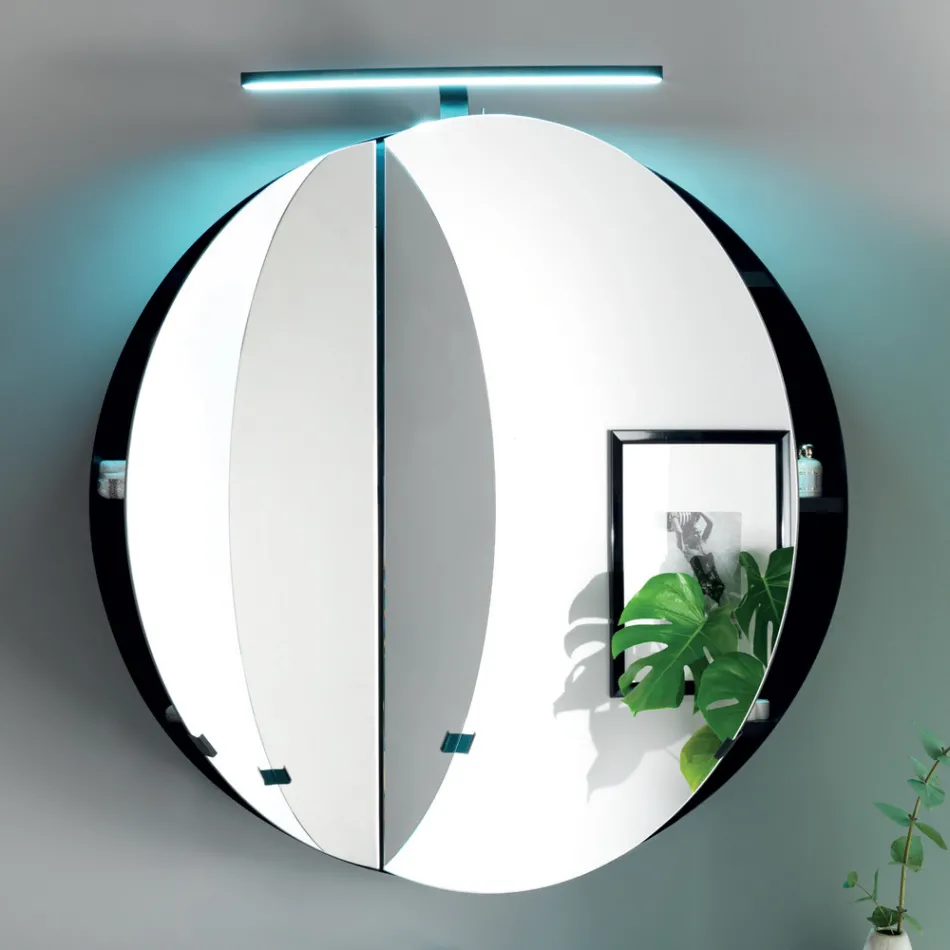 Ronde metalen spiegelcontainer met dubbele spiegel Made in Italy - Charles Viadurini