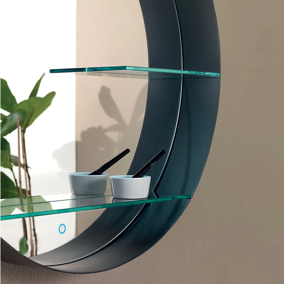 Metalen badkamerspiegel met 2 glazen planken Made in Italy - Einstein Viadurini