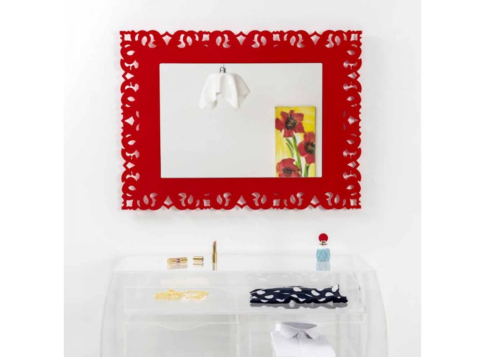 Spiegel rode muur met decoratieve macramé Tonya gemaakt in Italië Viadurini