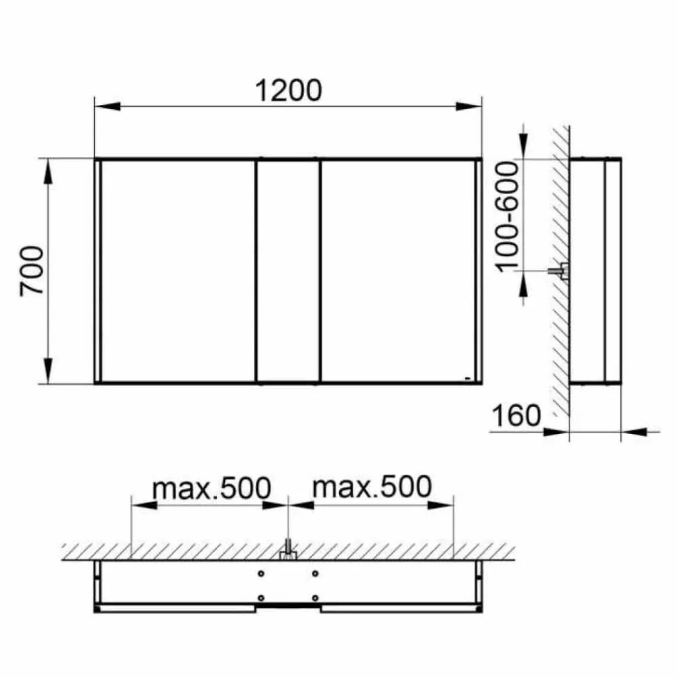 Moderne wandspiegel met 3 deuren in zilver geverfd aluminium - Demon Viadurini
