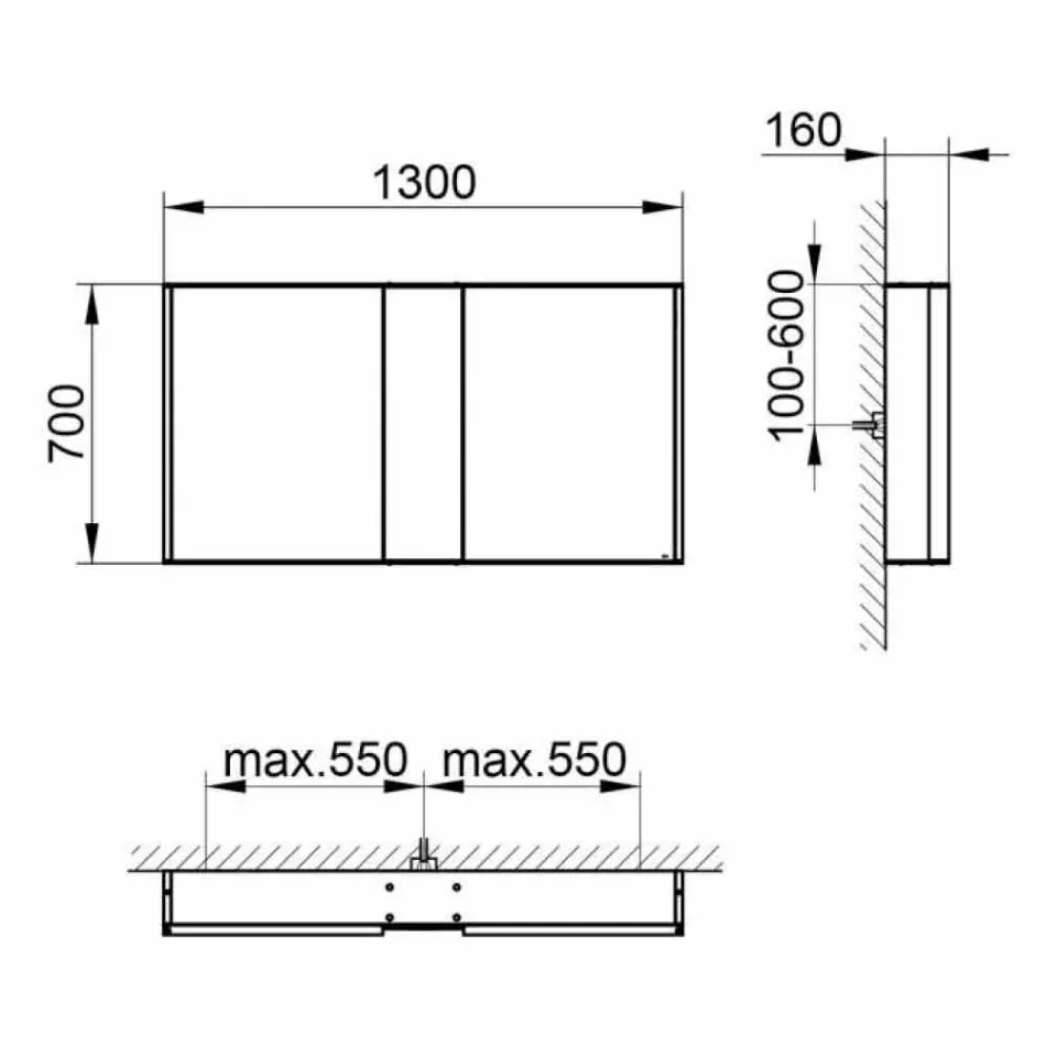 Moderne wandspiegel met 3 deuren in zilver geverfd aluminium - Demon Viadurini