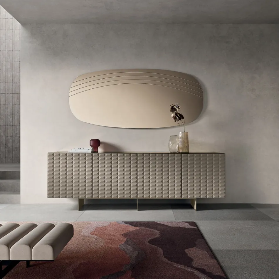 Arabella wandspiegel met gravures, gemaakt in Italië. Viadurini