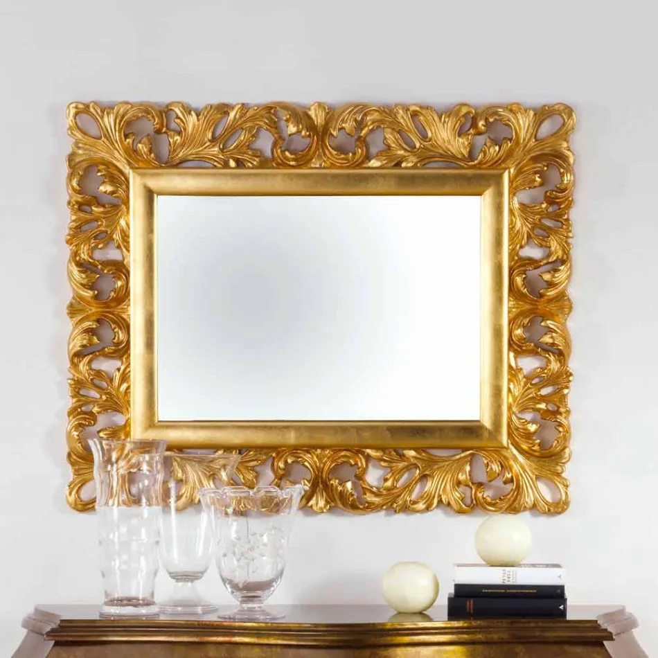 Mirror ontwerp bladgoud afwerking muur Gudin, 108x87 cm Viadurini
