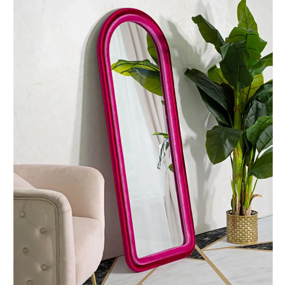 Met fluweel beklede MDF-wandspiegel met gebogen blad - Jessica Viadurini