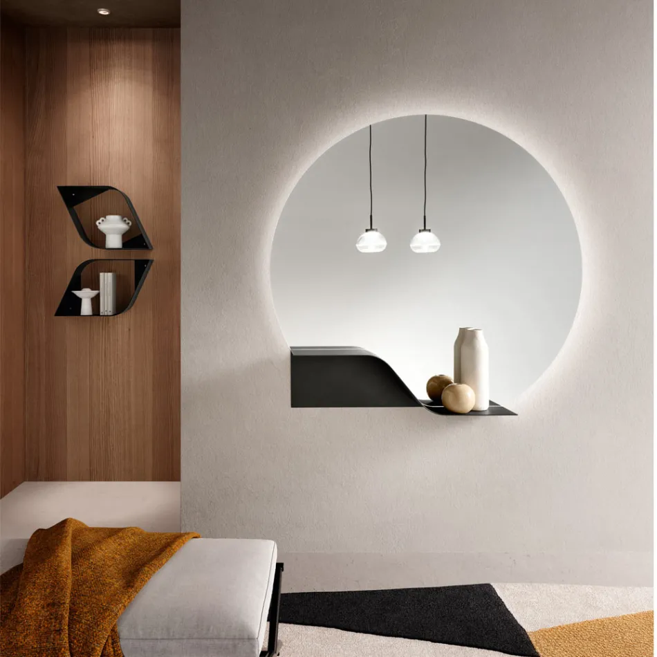 LED-verlichte wandspiegel met ABS-frame, gemaakt in Italië - Dafira Viadurini