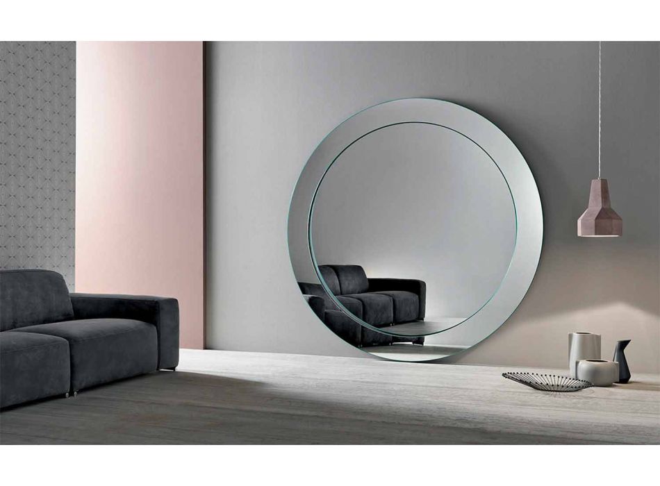 Moderne ronde vloerspiegel met schuine frame gemaakt in Italië - Salamina Viadurini