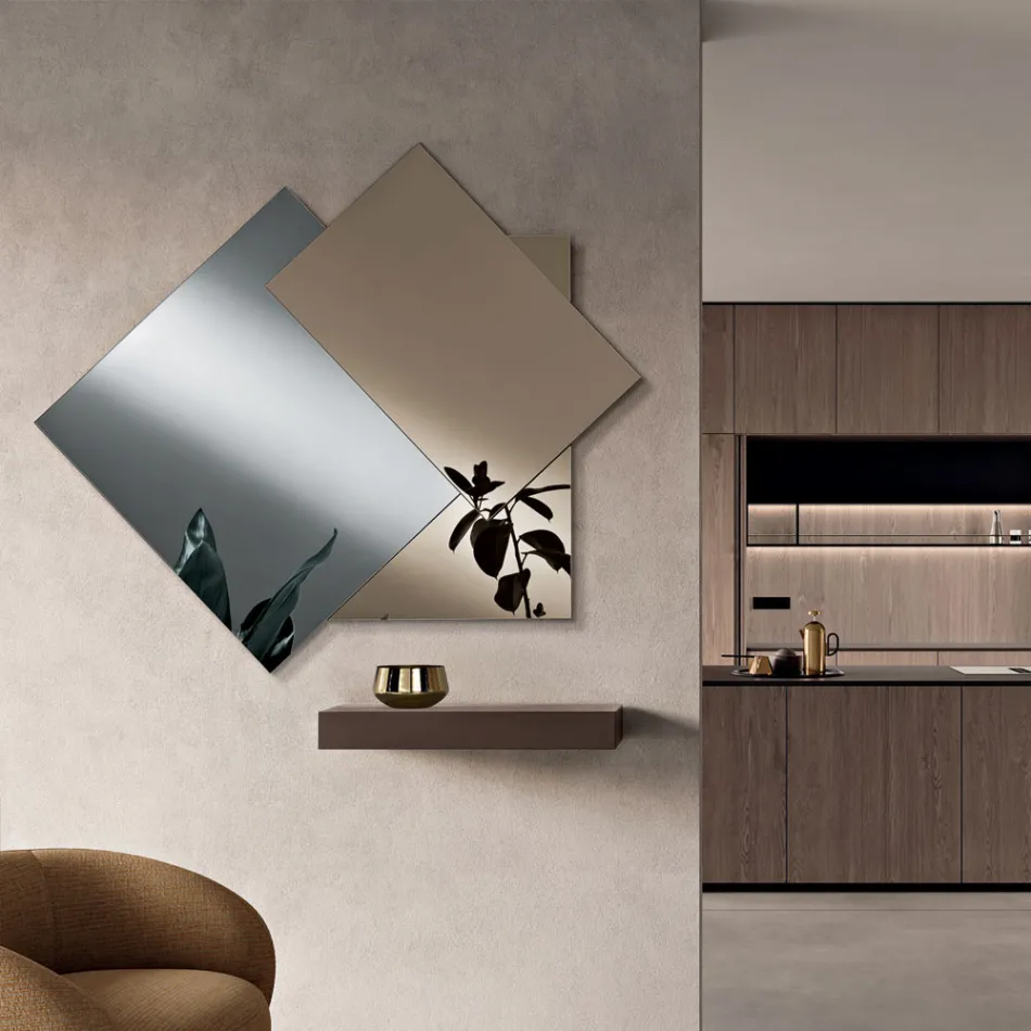 Spiegel gemaakt van 3 overlappende platen, 2 van brons en 1 van gerookt metaal - Armida Viadurini