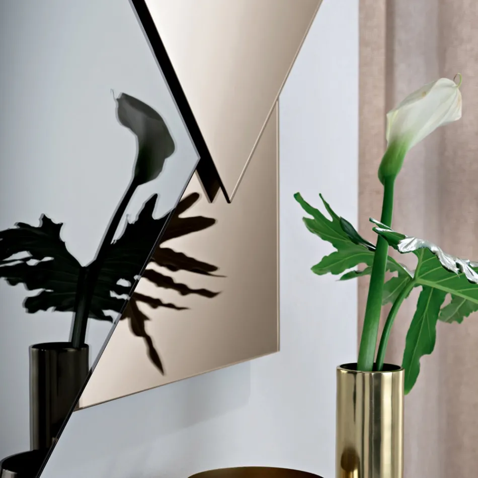 Spiegel gemaakt van 3 overlappende platen, 2 van brons en 1 van gerookt metaal - Armida Viadurini