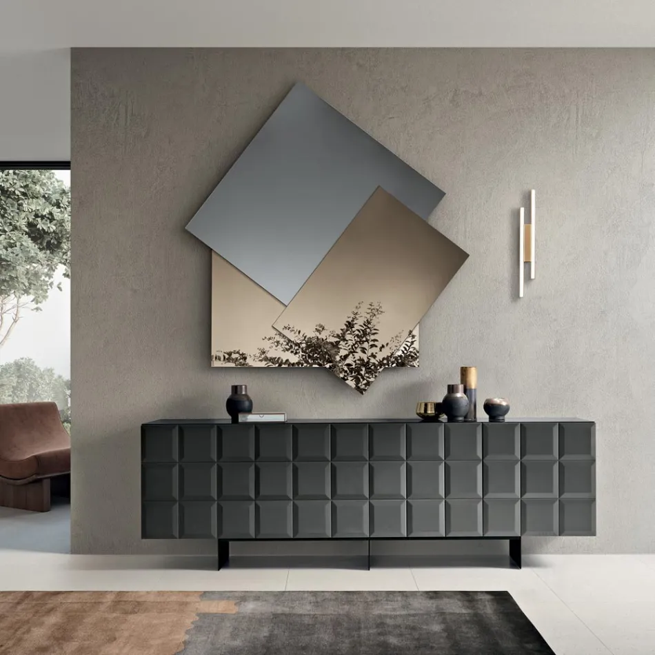 Spiegel gemaakt van 3 overlappende platen, 2 van brons en 1 van gerookt metaal - Armida Viadurini