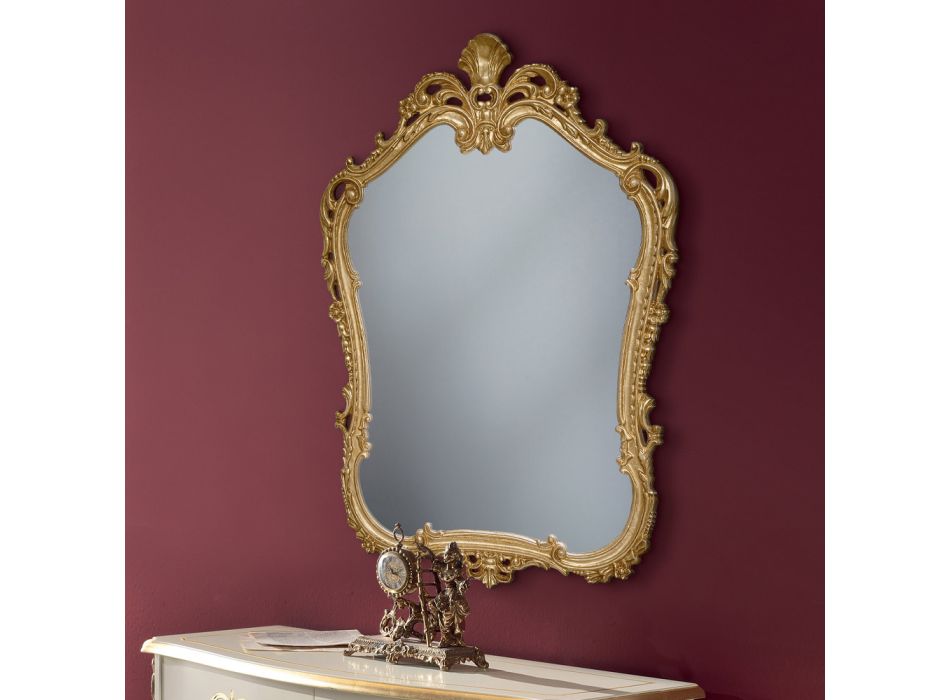 Houten spiegel met gevormd geperforeerd frame Made in Italy - Amazon Viadurini