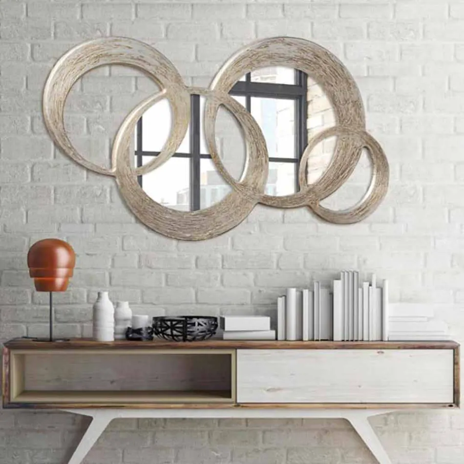 Spiegel in MDF zilveren bladafwerking op verwerking ballmateriaal Viadurini