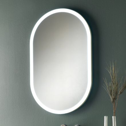 Ovale spiegel met metalen frame en verlichting Made in Italy - Mozart Viadurini