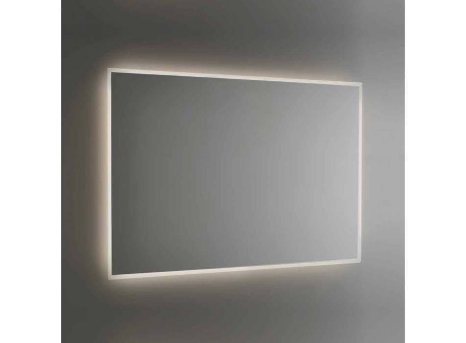 Badkamerspiegel met achtergrondverlichting en gezandstraald frame Made in Italy - Floriana Viadurini