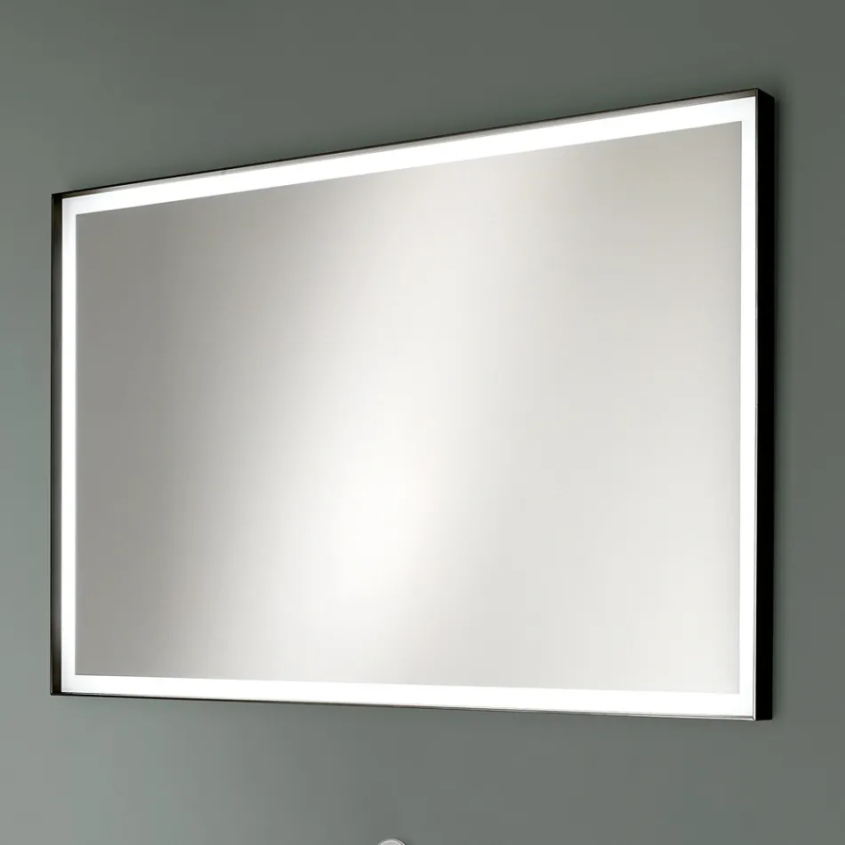 Rechthoekige wandspiegel metalen frame verschillende kleuren en led-verlichting - Renga Viadurini