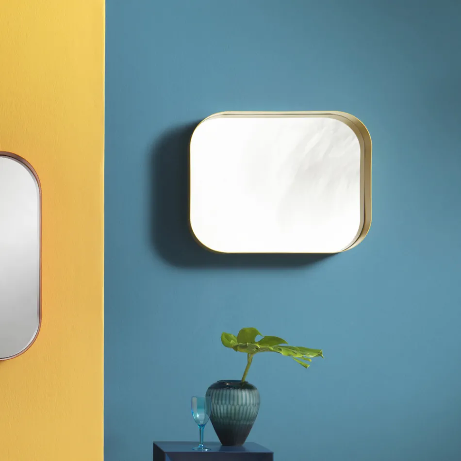 Afgeronde rechthoekige spiegel, metalen frame Made in Italy - Alexandra Viadurini