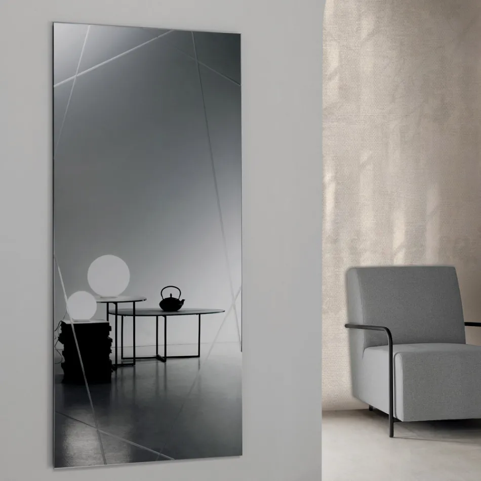 Rechthoekige spiegel met lasergravures, gemaakt in Italië - Alberta Viadurini