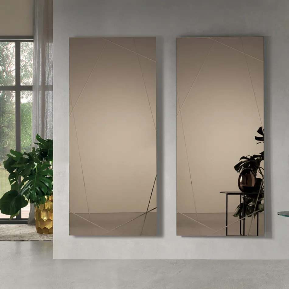 Rechthoekige spiegel met lasergegraveerde details, gemaakt in Italië - Alberta Viadurini