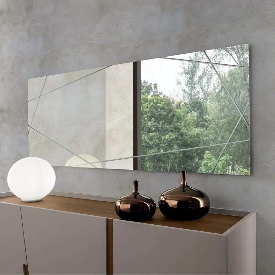 Rechthoekige spiegel met lasergravures, gemaakt in Italië - Alberta Viadurini