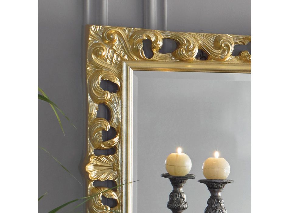Klassieke rechthoekige bladgouden spiegel gemaakt in Italië - Denver Viadurini