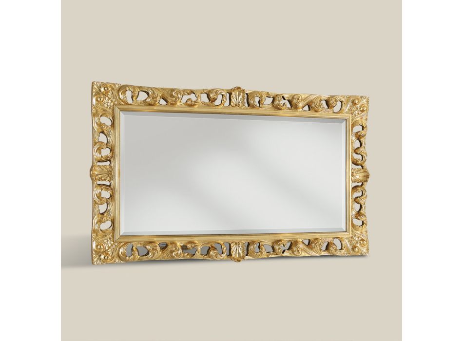Klassieke rechthoekige bladgouden spiegel gemaakt in Italië - Denver Viadurini