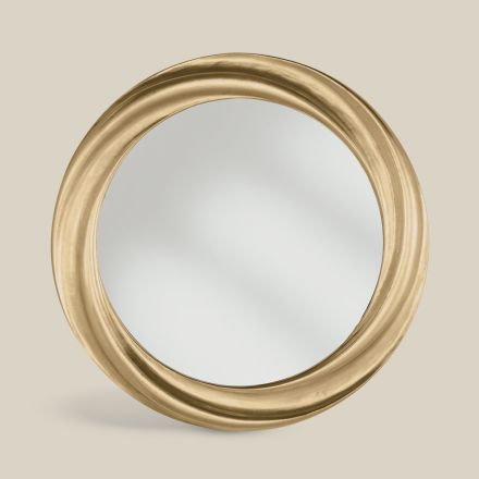 Ronde spiegel met luxe gouden houten lijst Made in Italy - Adelin Viadurini