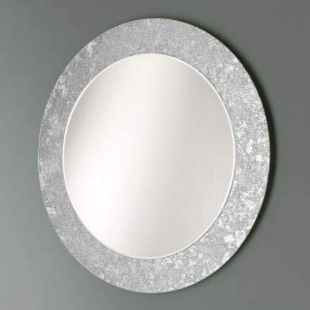 Ronde spiegel met blad gedecoreerd glazen frame Made in Italy - Alisso Viadurini