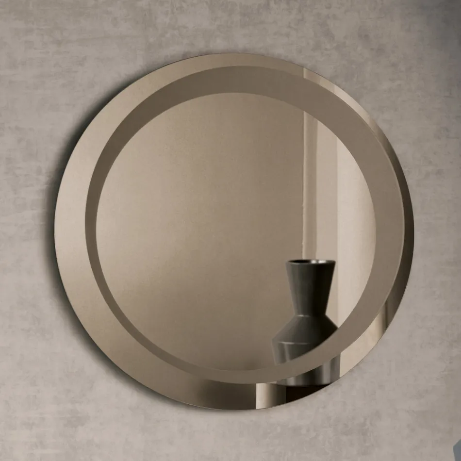 Ronde wandspiegel met gezandstraalde decoratie, gemaakt in Italië - Annamaria Viadurini