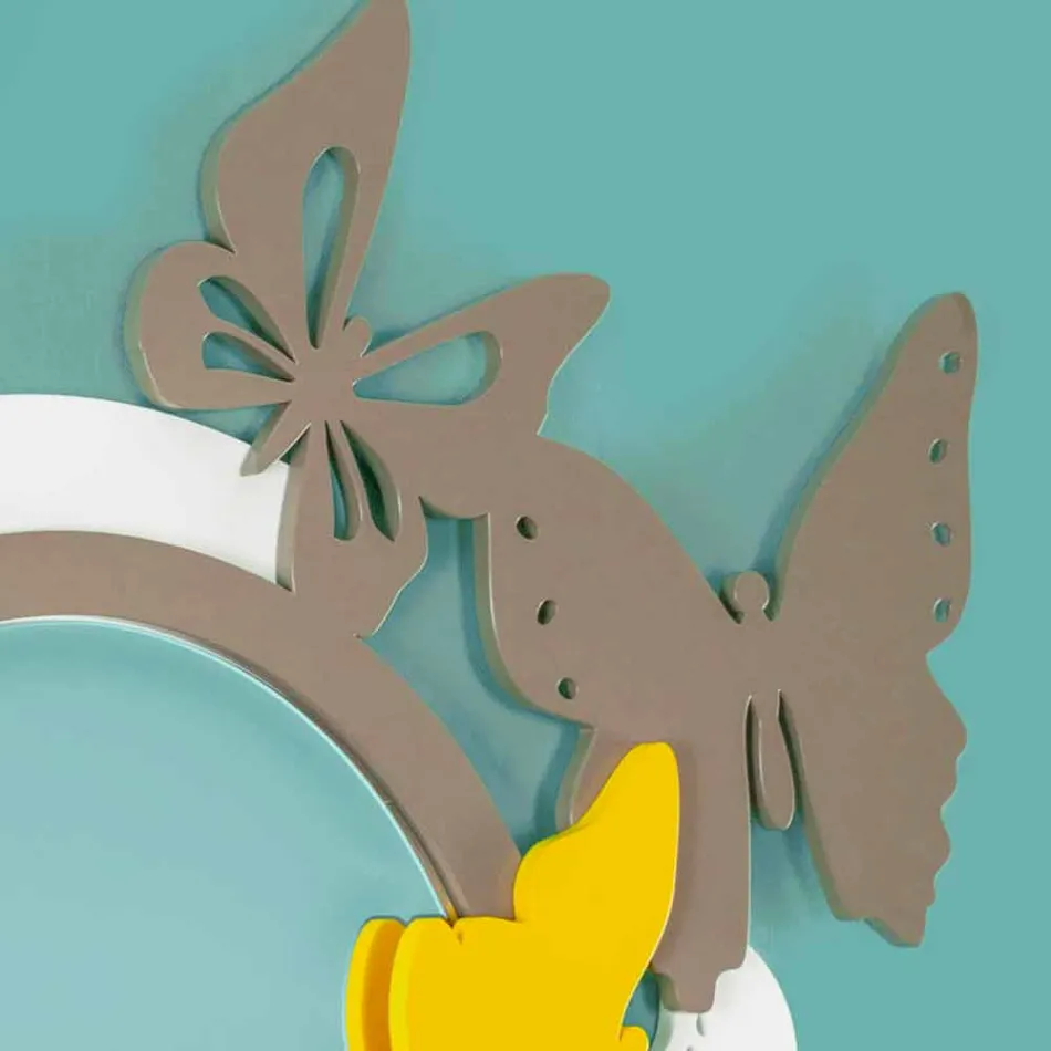 Moderne design ronde spiegel in gekleurd hout met vlinders - Beat Viadurini