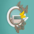 Moderne design ronde spiegel in gekleurd hout met vlinders - Beat Viadurini