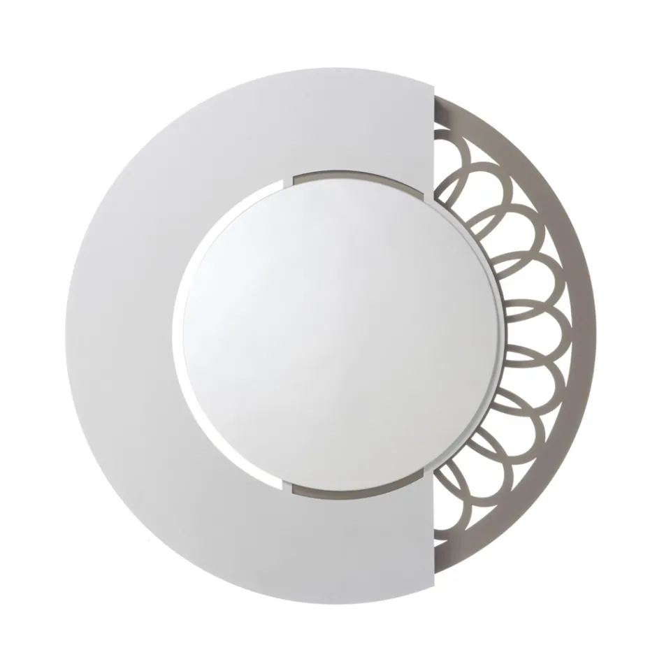 Ronde ijzeren spiegel met zijdecoratie Made in Italy - Hangslot Viadurini