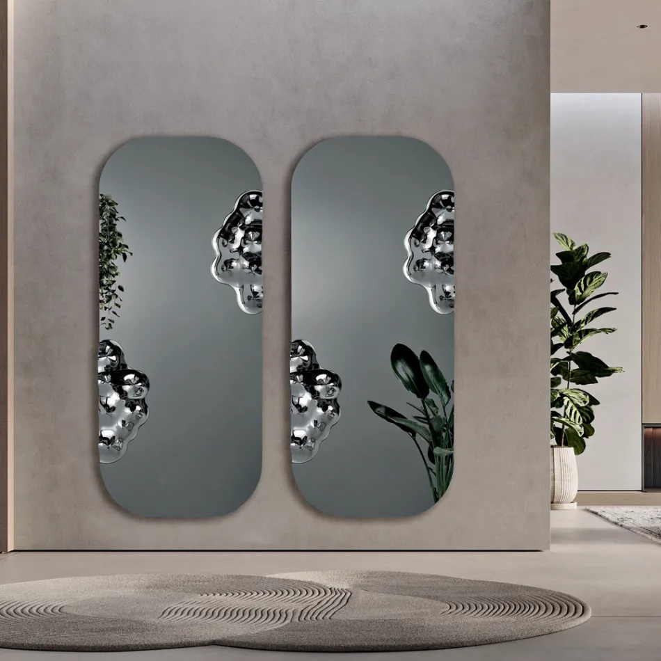 Rechthoekige spiegel met golvend glazen inzetstuk, gemaakt in Italië - Adelasia Viadurini