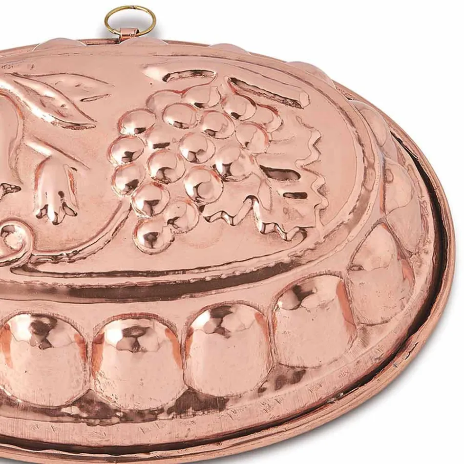 Desserts Ovale taartvorm in handgetint koper met decoratie - Gianfilippo Viadurini