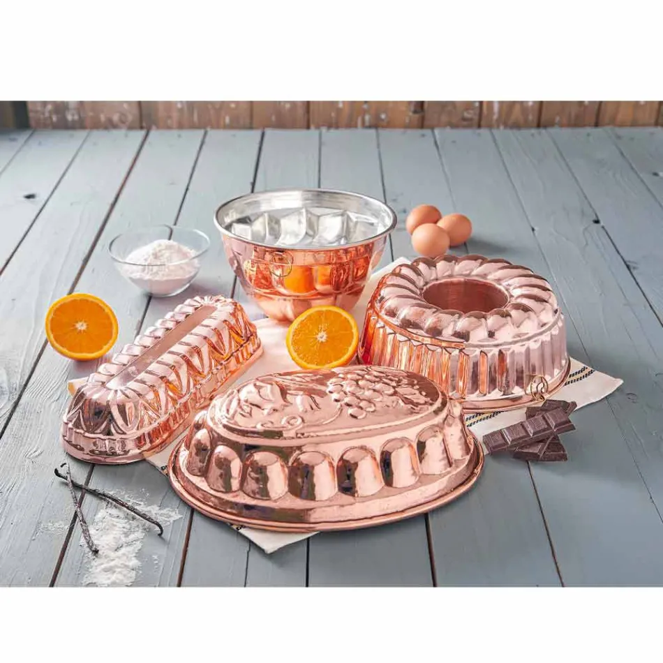 Desserts Ovale taartvorm in handgetint koper met decoratie - Gianfilippo Viadurini