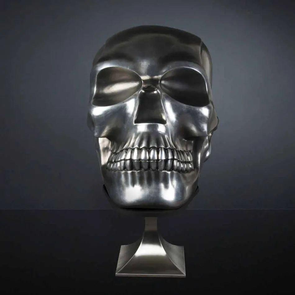 Schedelvormig standbeeld in zilver keramiek Made in Italy - Skull Viadurini