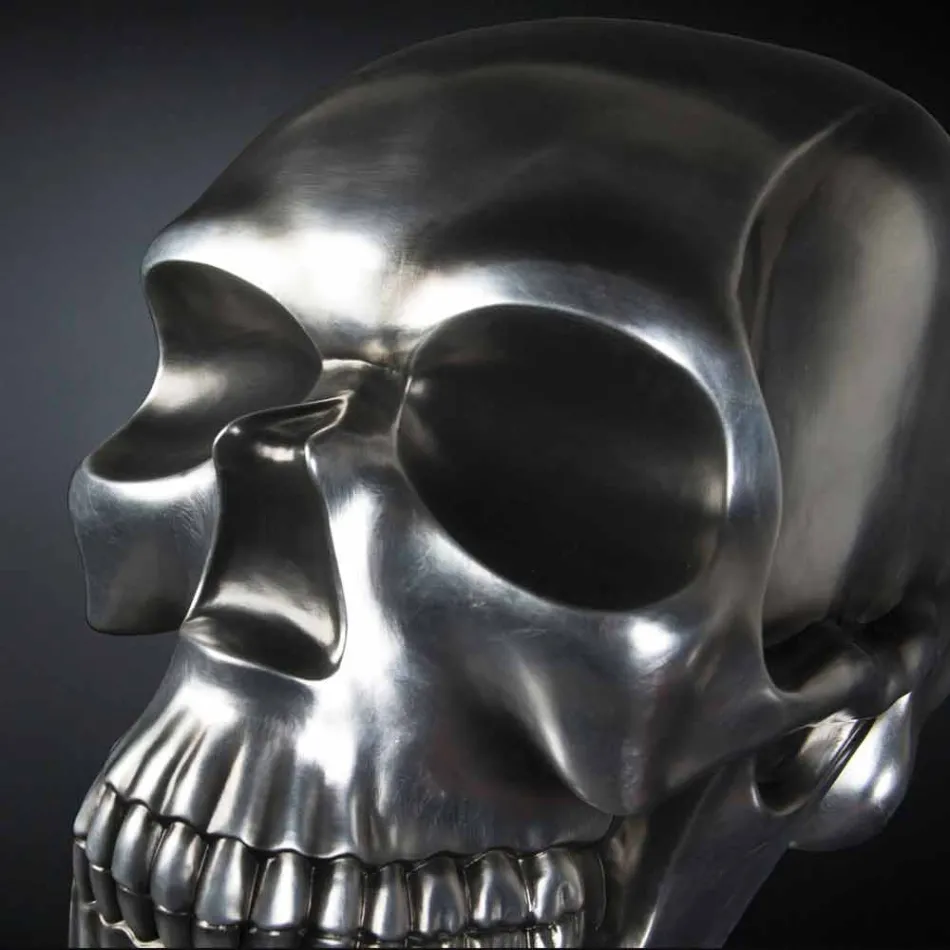 Schedelvormig standbeeld in zilver keramiek Made in Italy - Skull Viadurini
