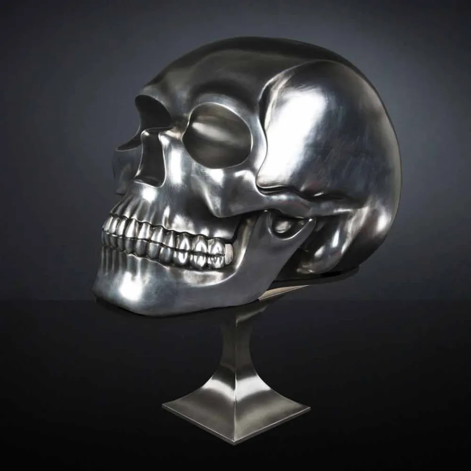 Schedelvormig standbeeld in zilver keramiek Made in Italy - Skull Viadurini